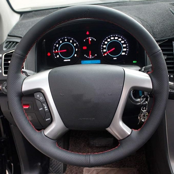 Loncky Genuine Leather Car Steering Wheel Cover for Chevrolet 2008-2013 Silverado 1500 /Silverado 2500 3500/2007-2014 Tahoe/2007-2014 Suburban 1500/2007-2013 Avalanche 1500/2009-2015 Traverse/Express