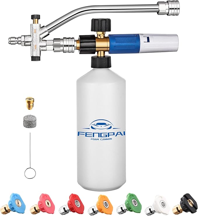 FENG PAI 2PCS Foam Cannon for Pressure Washer with Dual Connector Accessory & 7 Sprayer Nozzles, Dual Lance Soap Cannon, Double Tip Soap Attachment for Foam Blaster, 1/4" Quick Connect