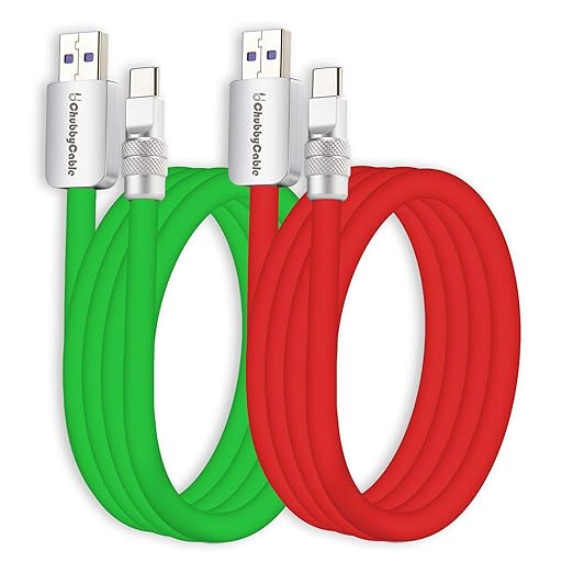 chubbycable Couple Chubby 2 Pack 120W USB C Cable Extra Thick Silicone Fast Charging Cable Compatible with iPhone 17-15 Series iPad Galaxy Series, Green+Red, USB-A to Type-C, 13.1FT