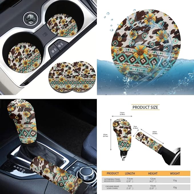 Tupalatus Aztec Auto Accessories Decor Set of 9 Car Seat Covers Hand Brake Cover,Gear Shift Knob Cover,Seat Belt Pads,Coaster,Steering Wheel Cover Universal Fit for Car Truck SUV