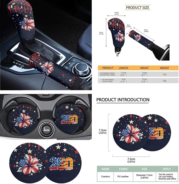 Hibiscus Print Car Seat Cover Full Set 250 Years Theme Bucket Seat Covers for Car Front Back Seats with Headrest Covers Steering Wheel Cover Safety Belt Pads Cup Coasters