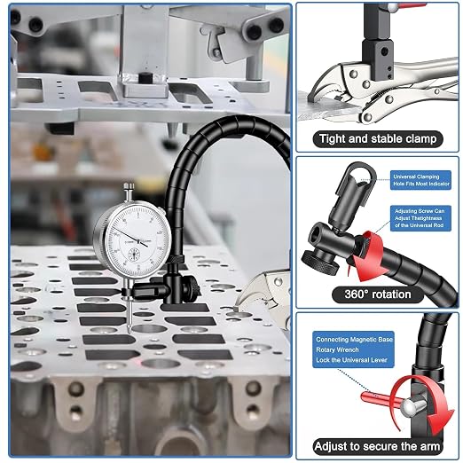 HDLNKAK Premium Disc and Rotor/Ball Joint Gage, with 0.01 mm Dial Indicator and 360 Deg Flexible Stem Holder, Automobile Brake disc Flatness Measurement Tool