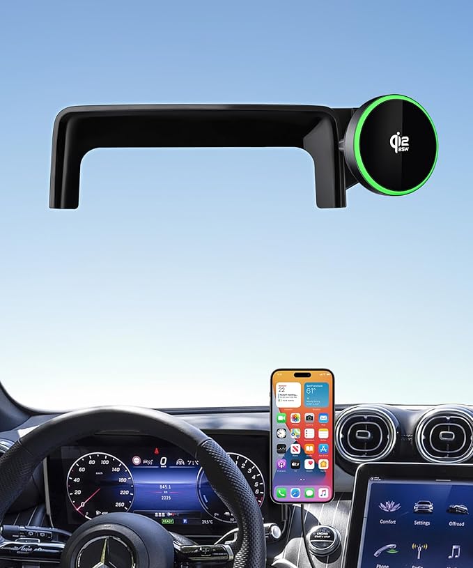 Qi2.2 Max 25W Fast Wireless Car Charger Phone Holder for 2023-2026 Mercedes Benz GLC-Class / 2022-2026 C-Class 12.3-Inch Screen, Magnetic Phone Mount Compatible with MagSafe