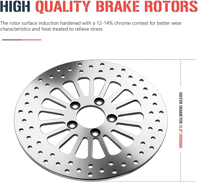 11.8" Rear Brake Rotor with Bolts Set for Harley Davidson Touring Models, for Road King/Street Glide/Road Glide/Electra Glide 2008-2022, Mirror-Polished Stainless Steel Rotors, 1 PCS Rear Rotor
