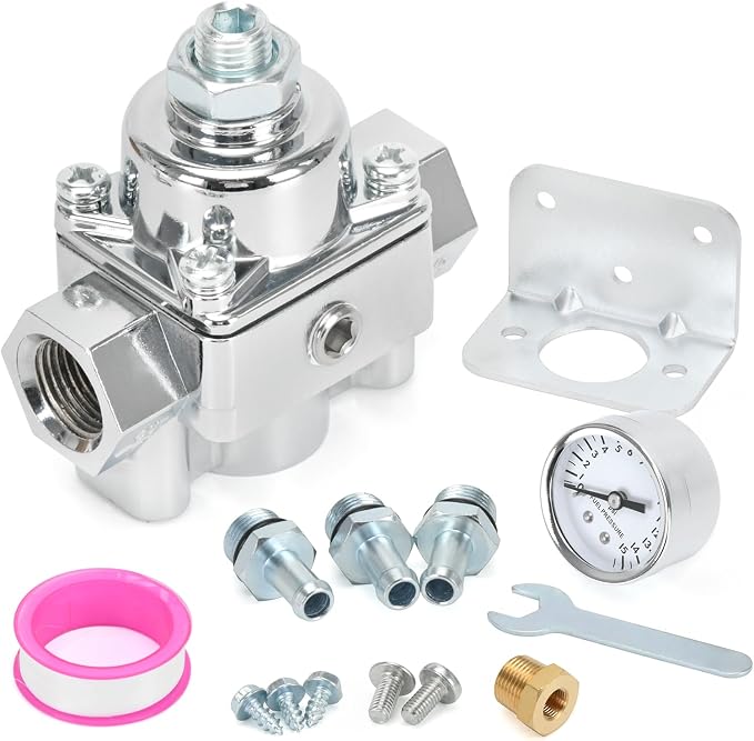 12-803 Adjustable Fuel Pressure Regulator with Gauge, Compatible with Holley and Edelbrock Carburetors, 4.5-9 PSI, 3/8" NPT, 1-in 2-Out