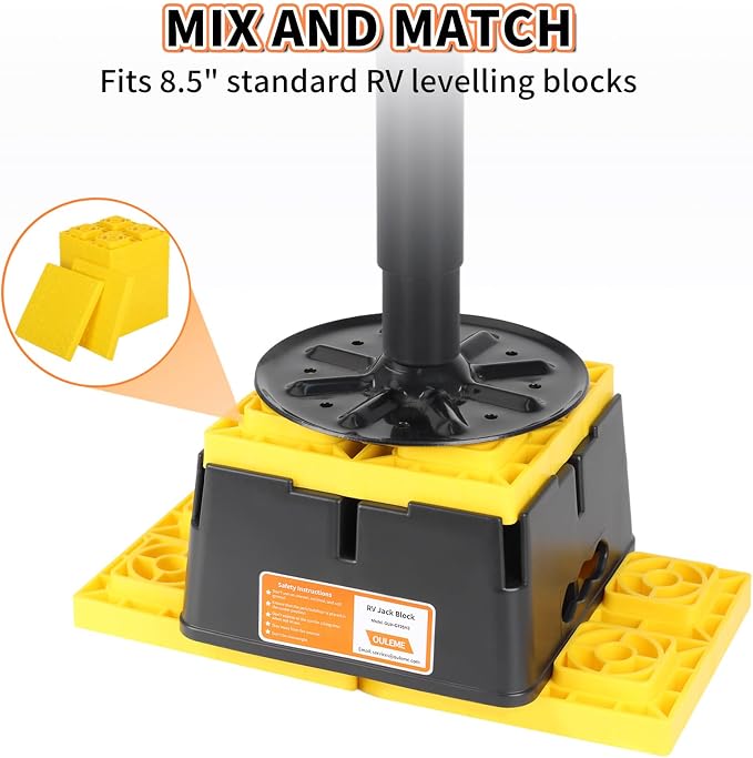 OULEME Trailer Jack Block, 15,000 lbs Leveling Block for RV Camper Travel Trailer 5th Wheel, Fits 8.5” Pad, Tongue Stand/Round Square Scissor Stabilizer Jack and Wheels, 2 Pack