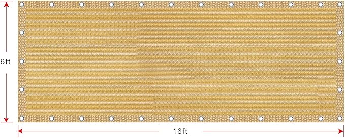 Shatex 90% Shade Fabric 6X 16ft Sun Shade Cloth Taped Edge with Grommets Sun-Block Mesh Shade for Pergola Cover Canopy Wheat, 12 Bungee Balls
