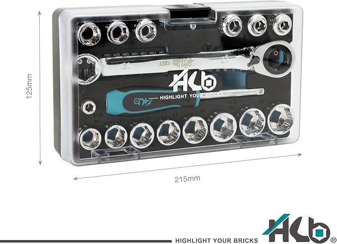 HB 57-Piece Socket Set AGX004-U, Pass-Thru Low Profile 120-Tooth Ratchet Wrench with Non-Slip Sockets, Metric SAE E-Torx Compatible, Chrome Vanadium Steel, Portable EVA Case, Made in Taiwan