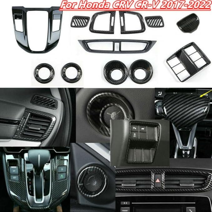 12Pcs Car Carbon Fiber Style Interior Kits Decoration Cover Trim for Honda CRV CR-V 2017 2018 2019 2020 2021 2022 (Carbon Fiber Color)