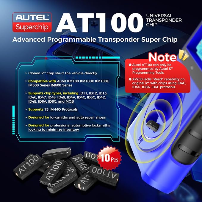 Autel AT100 Super Chip, 2026 New Transponder Chip for ID11 ID12 ID13 ID46 ID47 ID48 ID49 ID4A ID4C ID5C ID4D ID64 ID8A ID8C MQB, Work with MaxiIM KM100 IM508 IM608 IM508S PRO IM608 Pro 2 (Pack of 10)