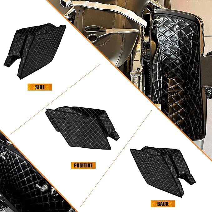 Saddlebag Liners Fit for Harley Touring 2014-2023 | 5-Inch Stretched Bag Inserts, White Stitching, Fits Road King, Road Glide, Street Glide & Electra Glide Stretched Saddlebags
