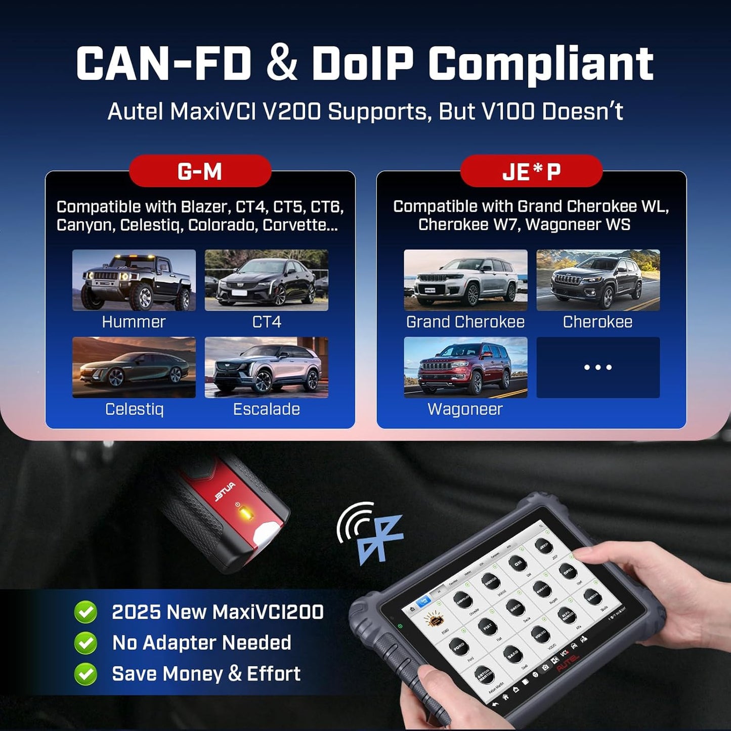 Autel MaxiVCI V200 VCI200 Wireless Dongle: 2025 VCI 200 OBD2 Connector 2.0 of VCI100 V100 Adapter Car Communication Interface for MaxiSys MS906 Pro MS906 Pro-TS S906 MAX KM100 BT608 BT609 ITS600 etc.