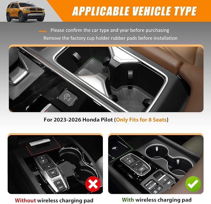 Center Console&2nd Row Cup Holder Compatible with 2023-2026 Honda Pilot (Only Fits for 8 Seats) Drink Holder Cupholder Coast for Pilot Accessories