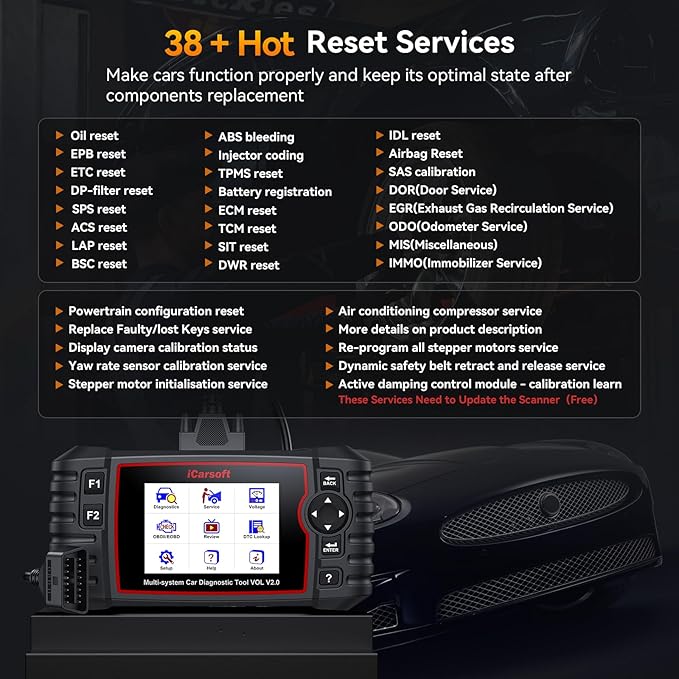 iCarsoft LR V3.0-D OBD2 Scanner for Land Rover & Jaguar Vehicles Auto VIN, Full-System Diagnosis, 35+ Resets, ABS/SRS/Transmission Code Reader, Bidirectional Control & Live Data Graphs‌
