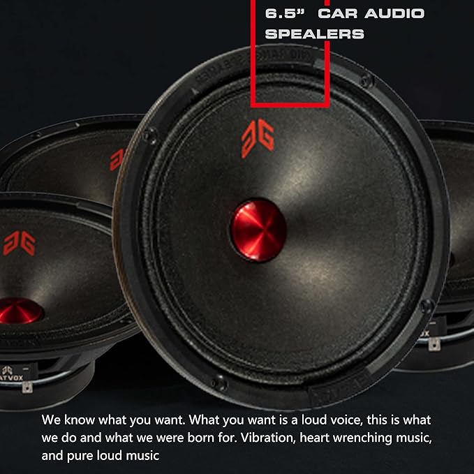 MX65P1 Loudspeaker 6.5 Inch Midrange 200 Watts 4 Ohms Red Dust Cap, Premium Quality Audio Door Speakers for Car or Truck Stereo Sound System, Black (2 Speakers)