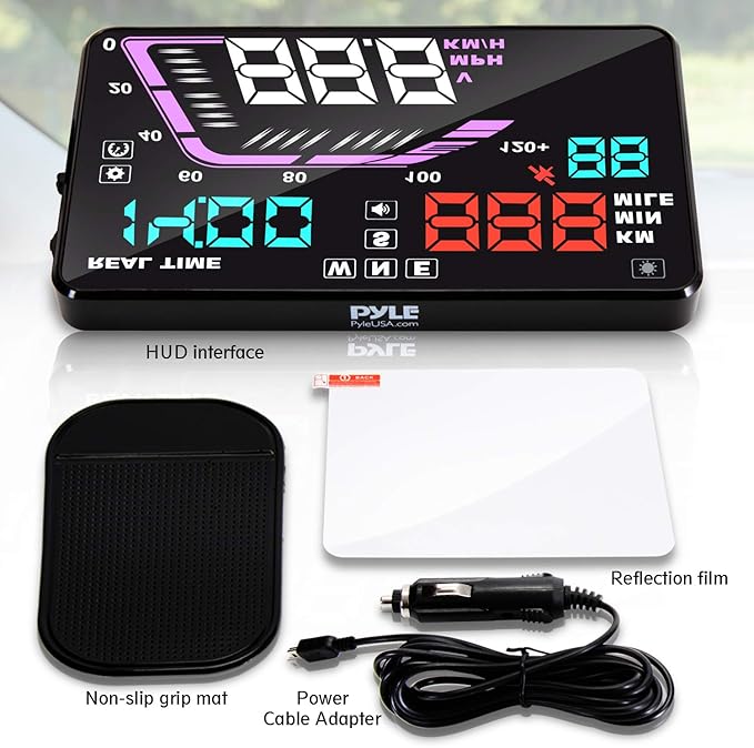 Heads Up Display Hud Screen - Universal 5.Car Head-Up Windshield Display W/Multi-Color Screen Projector Vehicle Speed, GPS Navigation Compass, Plug and Play W/Speed, time, Altitude, Etc - Pyle