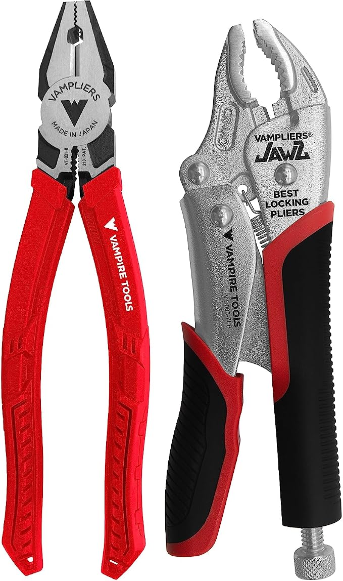 VAMPLIERS 2-PC Specialty Screw Extraction Pliers Set: Includes JAWZ 7.5" Vise-Grip Locking Pliers + 8" PRO Linesman Pliers with Wire Cutter: VT-001-S2N.