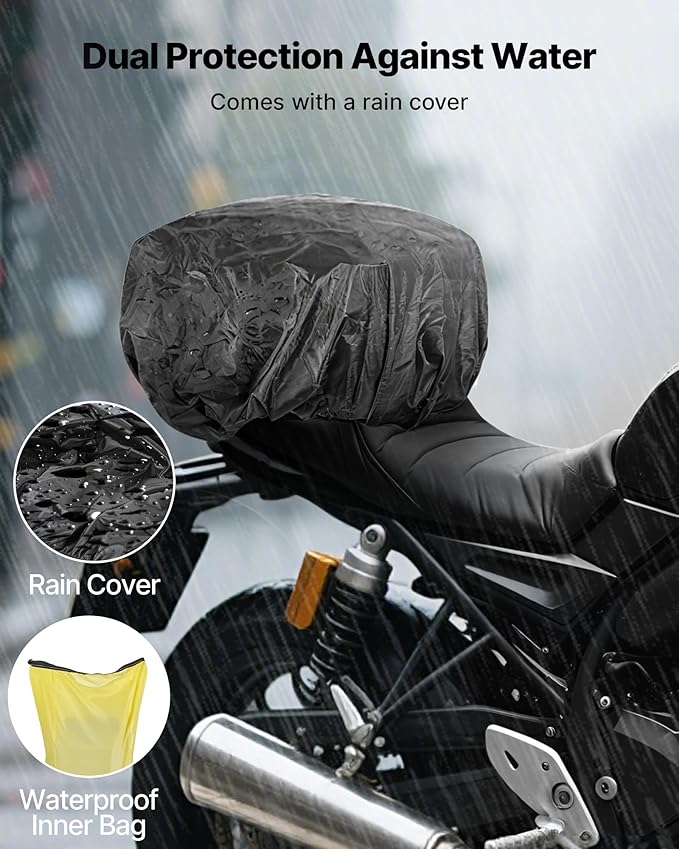 VEVOR Motorcycle Tail Bag, 30L Motorcycle Rear Seat Bag with Waterproof Rain Cover, Outdoor Sports Motorbike Luggage Storage Trunk Rack Backpack with Shoulder Straps, Universal Fit Rear Racks, Black