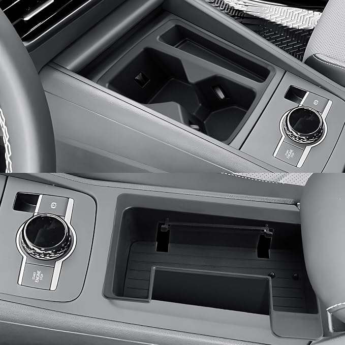 CDEFG 2Pcs for 2025 2026 Volkswagen Tiguan Center Console Organizers, for 2025 2026 VW Tiguan Accessories Middle Console Organizer Tray Armrest Storage Box Cup Holder
