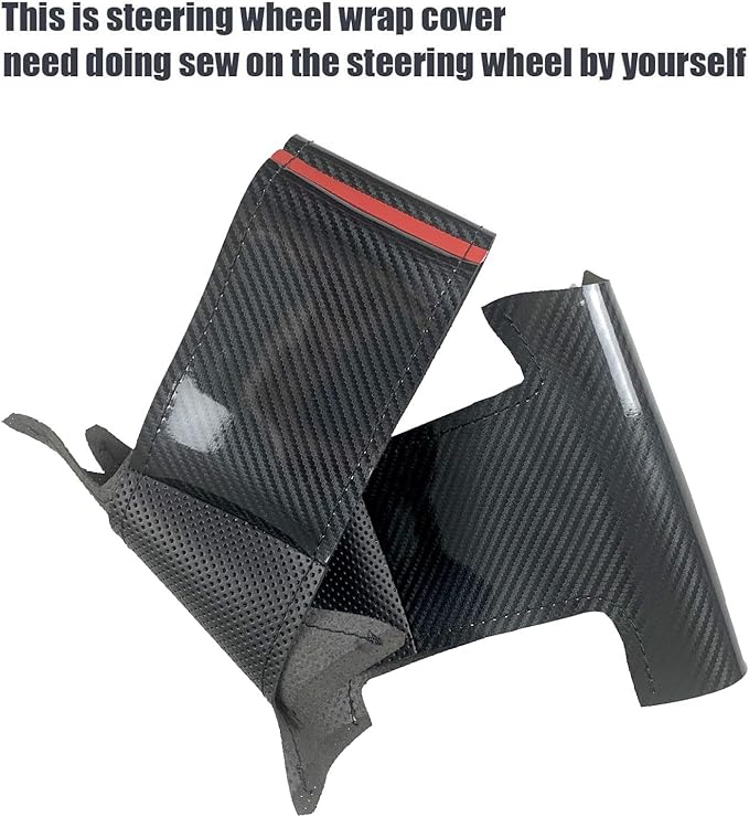 Hand-Stitched Gloss Carbon Fiber Steering Wheel Wrap for Mazda 3 Axela 2004-2009 / Mazda 5 2004-2010 / Mazda 6 Atenza 2003-2008 / Mazda RX-8 2004-2008 Interior Steering Wheel Protection Skin Cover
