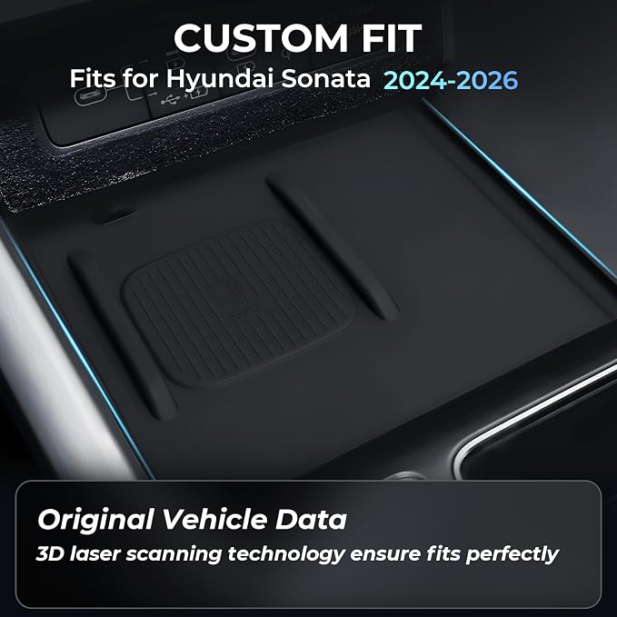 Wireless Charging Protective Mat for Hyundai Sonata 2026 2025 2024, Interior Accessories Center Console Silicone Anti-Slip Wireless Charger Cover Pad Protector for 2024-2026 Sonata, Black