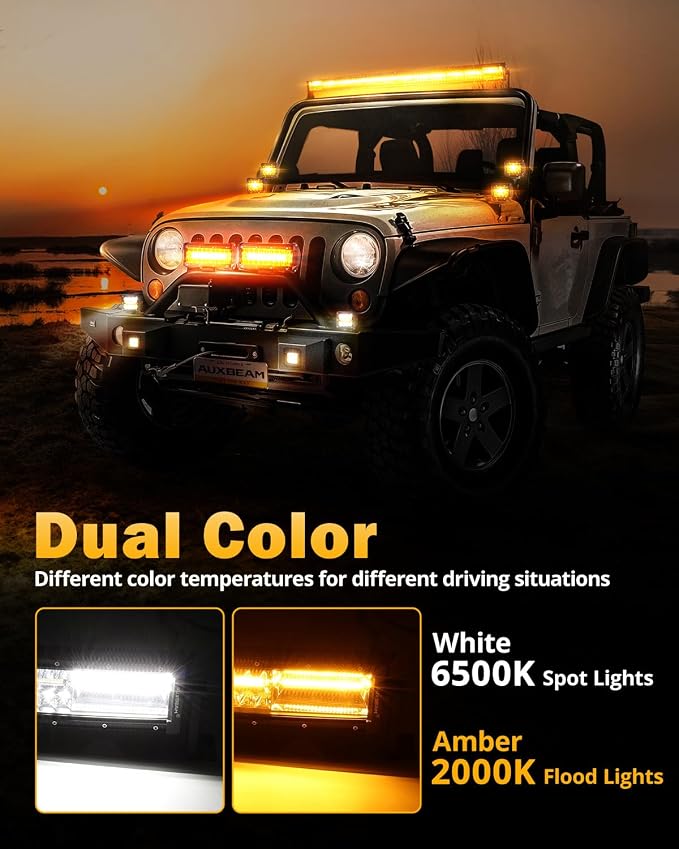 Auxbeam 6 Modes Amber White Series 42-Inch 240W Curved LED Light Bar | Flashing warning strobe light, Spot flood combo offroad light, Dual color auxiliary off-road lighting, for Truck 4WD Jeep