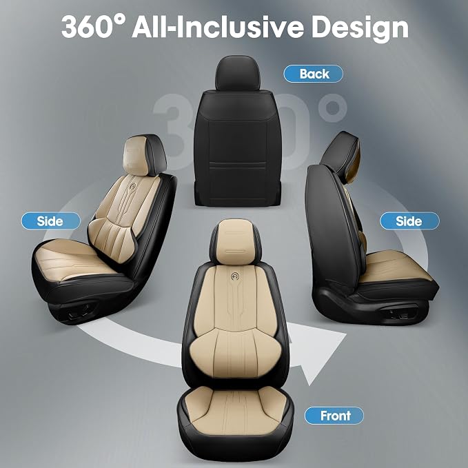 AOOG Seat Covers Custom Fit for Dodge Ram 1500/2500/3500 2002-2026 Faux Leather Seat Cover Set Compatible with Crew, Regular, Quad, Mega Cab, Waterproof Car Truck Cushions(BeigeBlack, Front Seat)