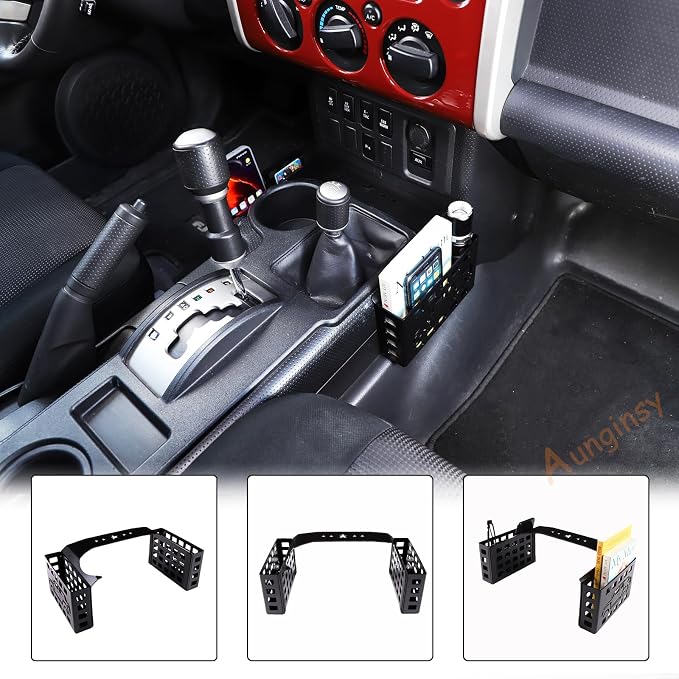 Aunginsy Center Console Gear Storage Box Basket Fit Toyot@a FJ Cruiser 2007-2024 Aluminum Gear Shift Side Storage Baskets Center Console Organizer Tray Armrest Storage Box Basket Interior Accessories