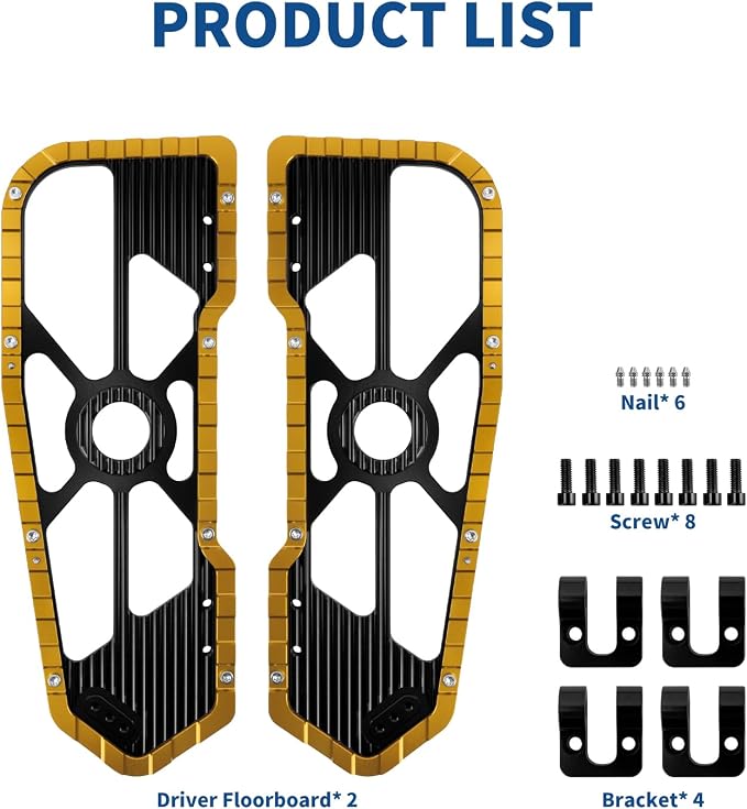 Motorcycle Driver Floorboards Front Footboards Pedal Offroad Rider Foot Pegs Fit for Harley Touring Road King Road Glide Electra Glide Street Glide Softail Dyna (Yellow Edge)