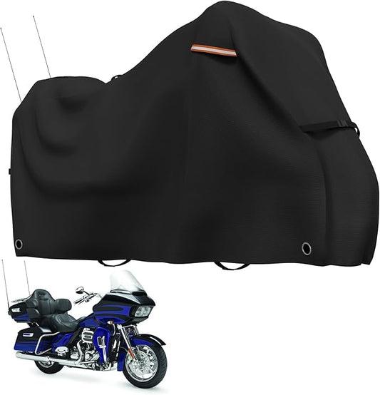 Roasivi Motorcycle Covers Waterproof Outdoor Storage for Harley Davidson Touring Models Heavy Duty Cover for General Motorcycle 110" L x 45" W x 59" H Black