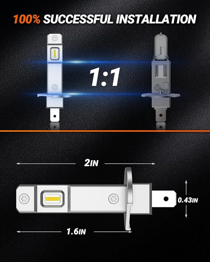 SEALIGHT H1 Bulbs 30000LM Super Bright, 1:1 Size Stock S6 H1 Light No Adapter Required No Cordless, 6500K Cool White Hi/Lo Bulbs, Plug-N-Play, Driving Fog Spot Light Assemblies, Pack of 2