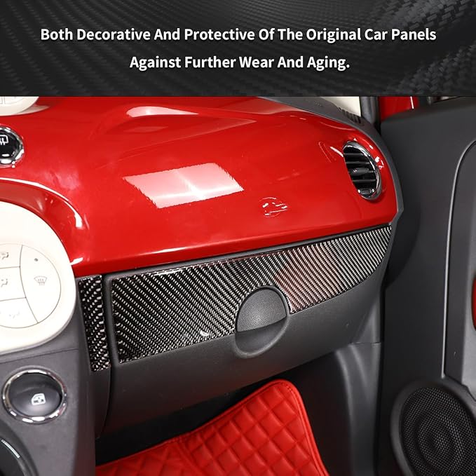 Fit for Fiat 500 2011-2019 Soft Carbon Fiber Car Center Console Decorative Protector Strip Sticker Car Interior Accessories 4PCS (Black Carbon)