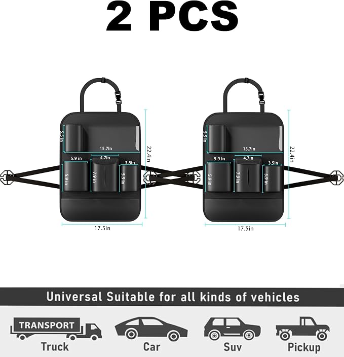 GMQ Backseat Car Organizer with Touch Screen,Protectors Kick Mats Travel Accessories for Kids,Multifunctional Seat Back Organizer Car Travel Organizer Accessories (Black, 2PCS)