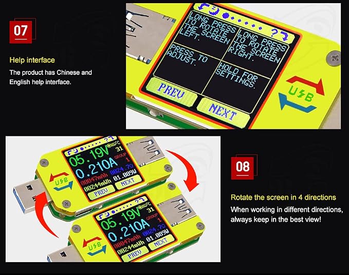 RD UM34C 4A USB3.0 USB Meter Tester Voltage Current Power Charger Voltmeter Ammeter Multimeter Tester Measure Cable Resistance(UM34C)