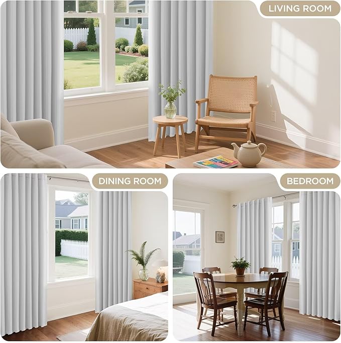 Joydeco 96 Inch 60% Blackout White Curtains 2 Panels,Elegant Soft Sheer Curtains for Bedroom,Thermal Insulated Black Out Drapes for Living Room,Rod Pocket Back Tab Drapes(W37 x L96 Inch,Greyish White)