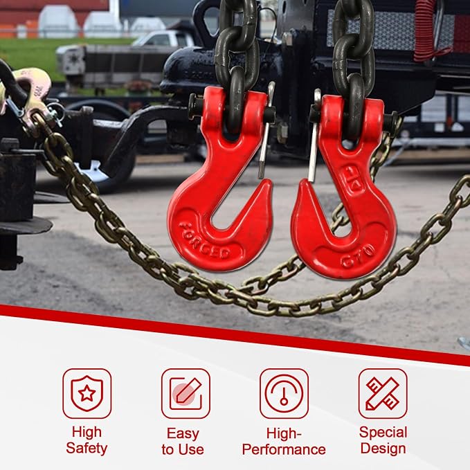 Heavy Duty G80 Transport Binder Chain 1/4'' Inch x 20 Feet,Tow Chain with G70 Clevis Grab Hooks,3300 lbs Safe Working Load Logging for Transporting, Towing(1/4'' x 20FT Black)-2 Packs.
