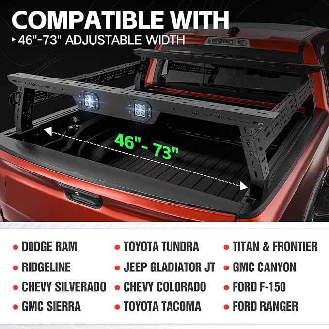 Adjustable 11-13" High Bed Racks Truck Cargo Carrier Compatible with Tacoma/Ram 1500/ Tundra/Silverado & Sierra 1500/ F150/ Gladiator JT/Titan/Frontier/Canyon/Ranger