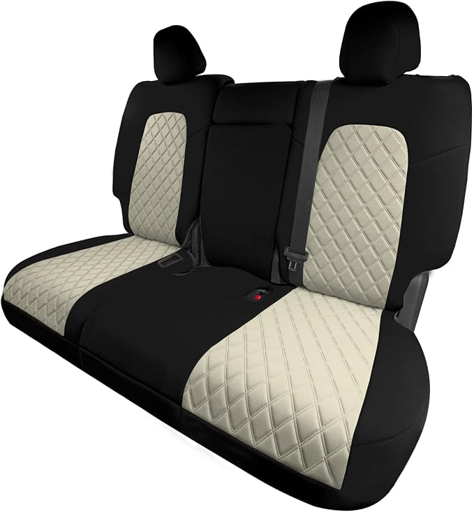 FH Group Custom Fit Car Seat Covers Specifically Made for 2020-2025 Tesla Model Y Ultraflex Neoprene Water Resistant Automotive Seat Covers - Rear Set Beige