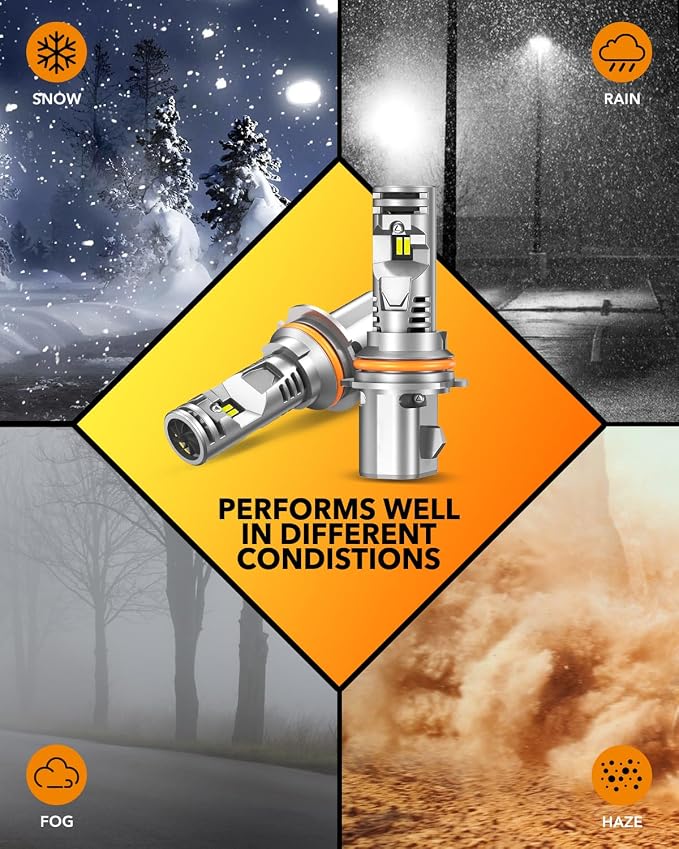 OXILAM 9007 LED Bulbs, 10X Ultra-Brighter Than Halogen, 1:1 Halogen Size 9007 Fog Lights, Wireless Plug and Play, 20 Years Lifespan, No Flicker, 99% Compatibility, Pack of 2