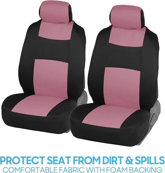 BDK PolyPro Car Seat Covers Full Set in Pink on Black, Front and Rear Split Bench Seat Covers for Cars, Easy to Install Car Seats Cover Set and Accessories for Auto Trucks Van SUV - Pink