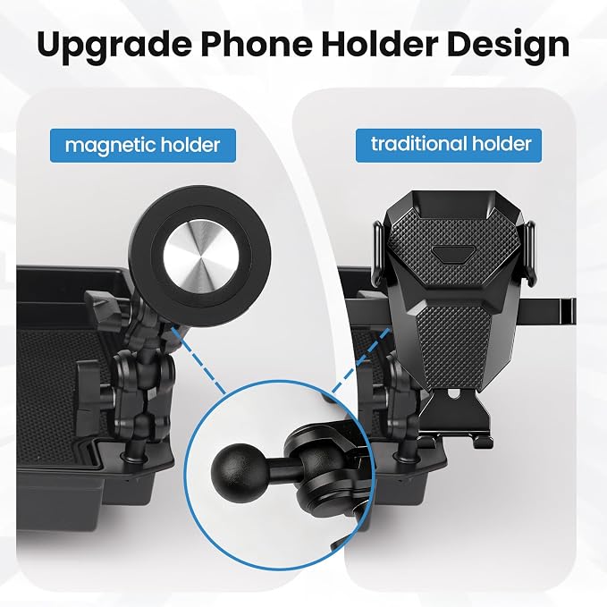 FIILINES Front Center Seat Headrest Organizer for 2011-2025 Ford F150 F250 F350 F450 F550 F650 Accessories, Coin Storage Box with Phone Holder and Large-Capacity Cup Holder (Jump Seat Only)