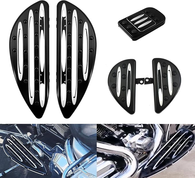 Motorcycle Floorboards Set Driver Passenger Footboards Front Rear Foot Pegs Brake Pedal Fit For Harley Touring Road Glide Street Glide Electra Glide Softail Dyna (Black)