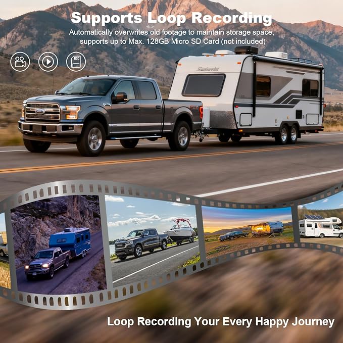 VTimes 3-Camera Wireless RV Backup System, RV Backup Camera with 7'' HD Monitor for Truck, 4 Channels Split Screen, BSD Alert, 984FT Signal Range, IP69K Waterproof IR Night Vision, DIY Guide Lines