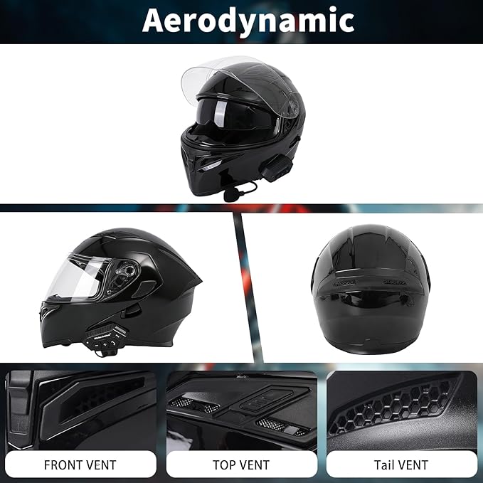 Motorcycle Bluetooth Modular Helmet, DOT FMVSS-218 Approved Flip Up Full Face Motorcycle Dual Visor Helmet, with Dual Speakers and Microphone, for Adults Men and Women