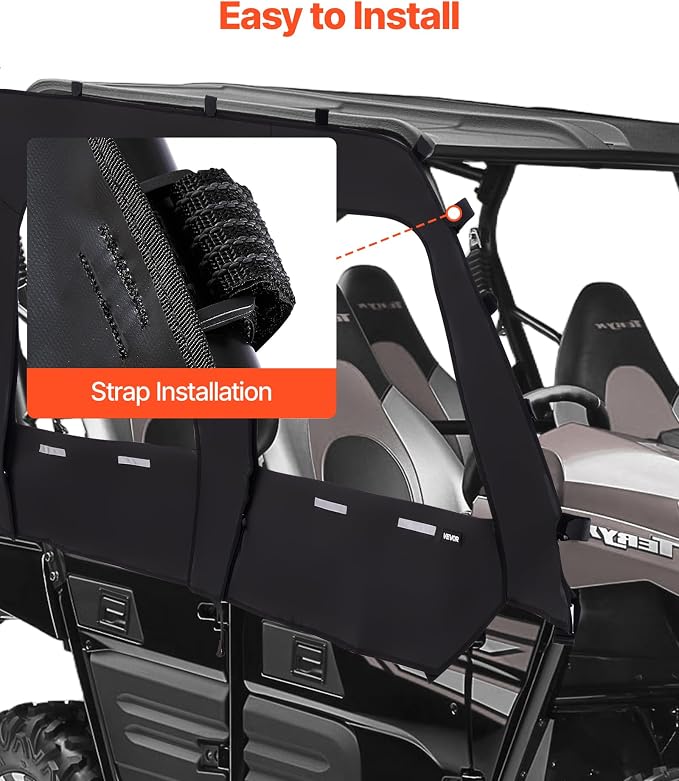 VEVOR Cab Enclosure Upper Doors, Compatible with Kawasaki Teryx4 2012-2022, Soft Upper Doors, Windproof & Waterproof Upgraded Zipper UTV Soft Side Window Kit, Work with Roof and Partial Windshields