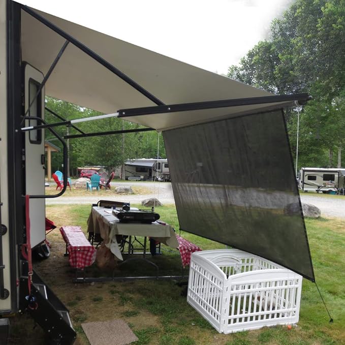 leaveshade RV Awning Sunshade Screen Tentproinc 7'X15'3''- Black Mesh Sun Shade Block Patio Front Sun Light Motorhome Camping Trailer UV Sunblocker Canopy Sunscreen-3 Year Warranty