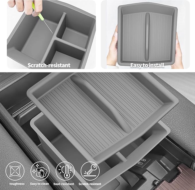 Center Console Organizer for Toyota Sienna 2021-2026, Armrest Box Secondary Tray Storage Silicone Armrest Box Insert Organizer (Gray)