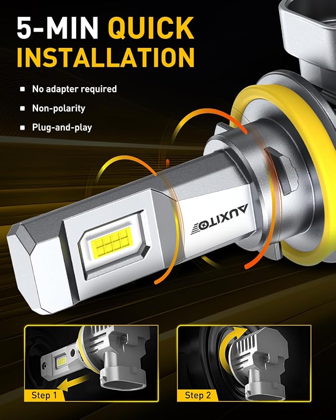 AUXITO 9005 H11 LED Bulbs Combo, 100000 Lumens Ultra Bright 6500K Cool White, Canbus Ready, No Flicker, 99% Vehicle Compatibility, IP68 Waterproof, 4 Pack