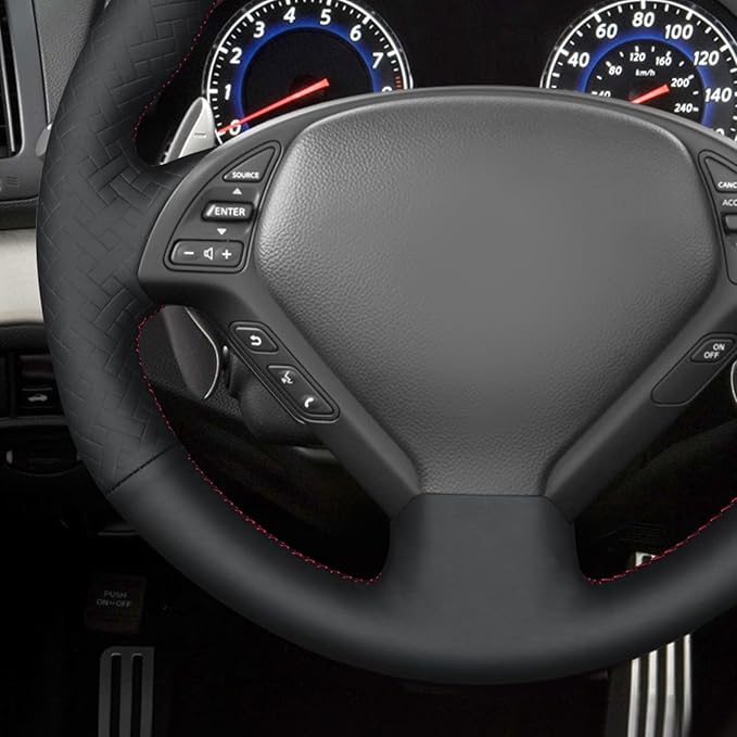 MEWANT Hand Stitch Black Smooth Embossed Faux Leather Steering Wheel Cover for Infiniti G25 G35 G37 EX35 EX37 Q60 QX50