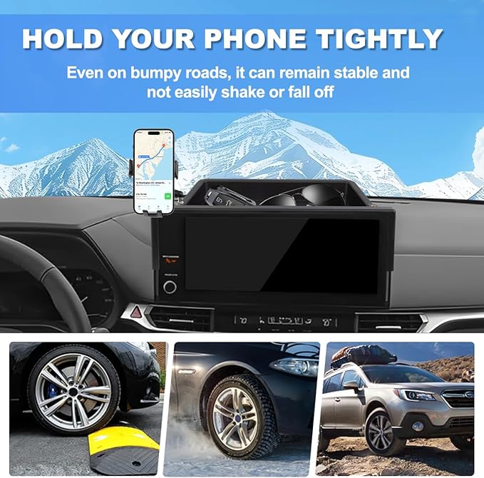 Car Phone Holder Compatible with Toyota Sienna 2025 Accessories 12.3-Inch Screen Fixed Clip, Cell Phone Mount with Dash Tray Organizer Hands-Free 360° Rotation (Not for LE Trim 8-Inch)